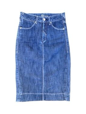 Vtg 00s Bebe Indigo Denim Jean Midi Skirt
